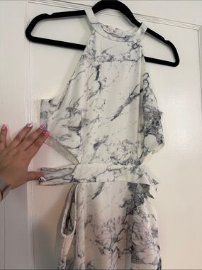 Tiger Mist White Marble One-Shoulder Dress